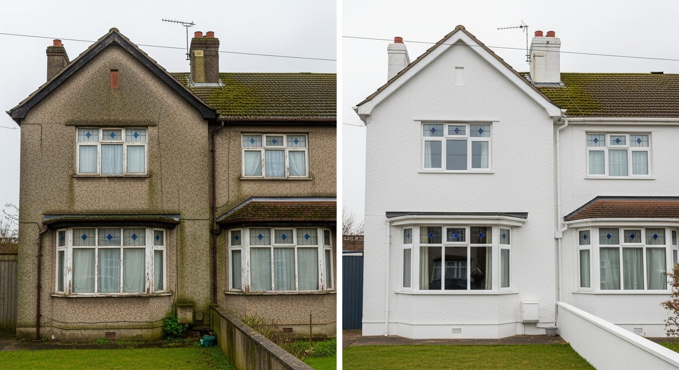 House exterior before and after painting
