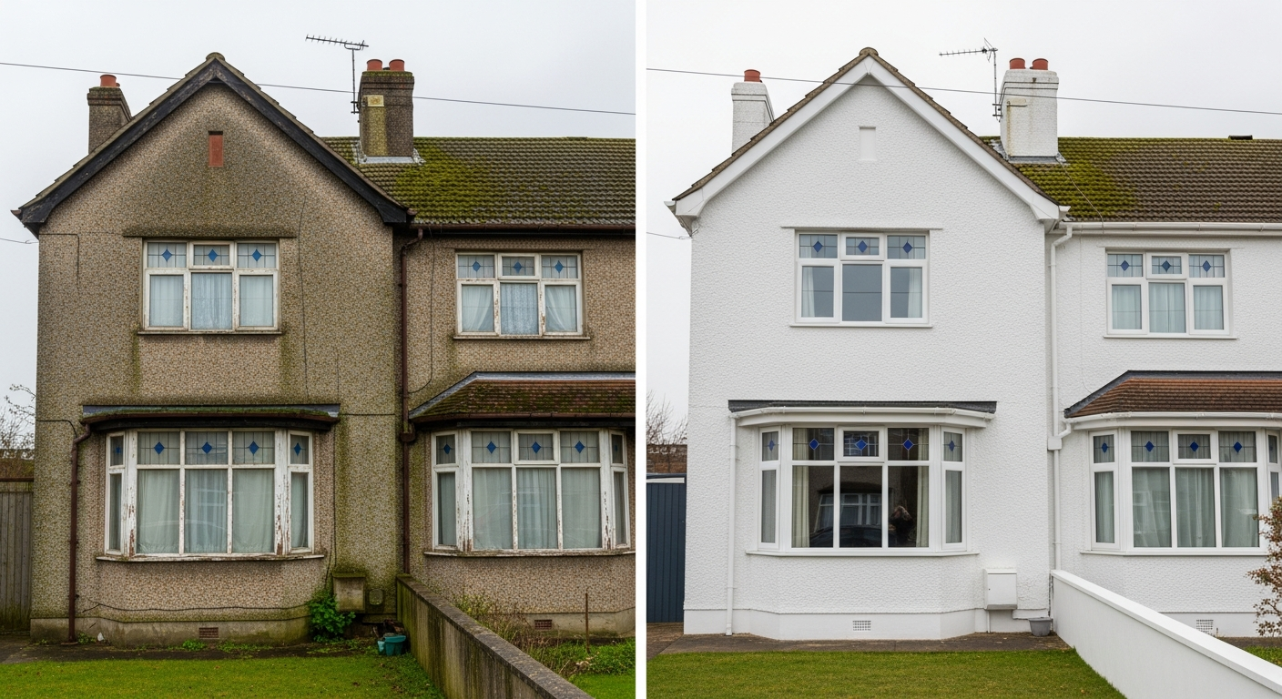 House exterior before and after painting