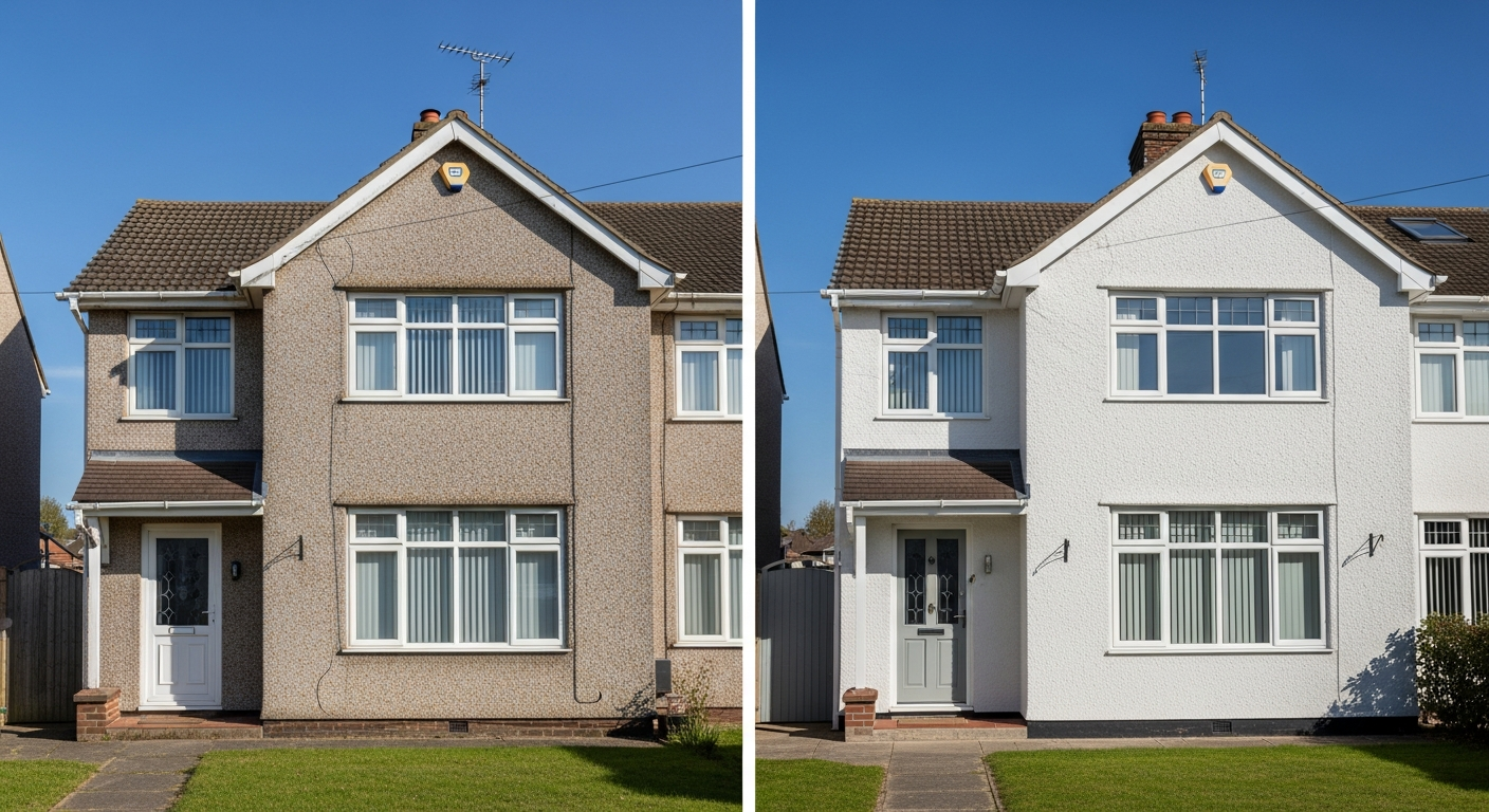 Sound pebbledash given a fresh coat of exterior masonry paint